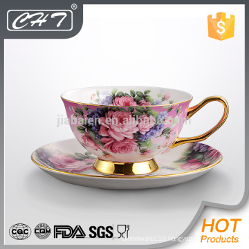 Amazing fruits decal decorative ceramic cup and saucer set with gold hand